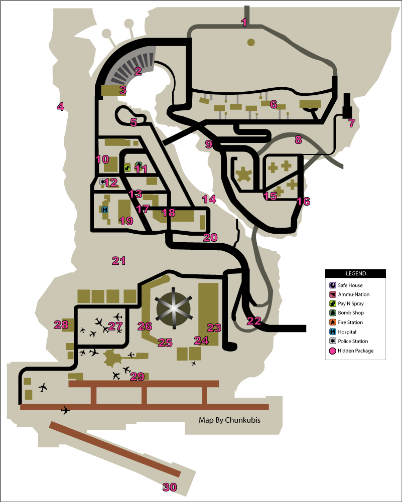 Grand Theft Auto III Hidden Packages Map: Staunton Island Map for