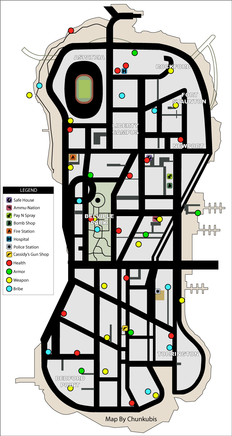 Grand Theft Auto III Hidden Packages Map: Portland Map for